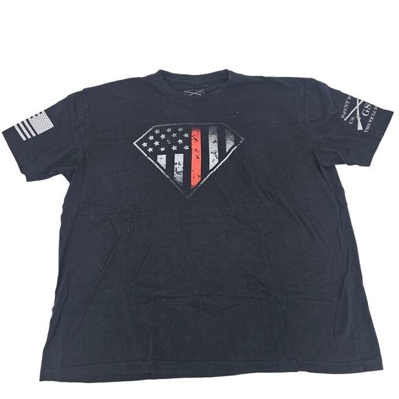 Grunt Style Red Line Crest Patriotic Firefighter Black T-Shirt  XXXL 3772 - Picture 1 of 5